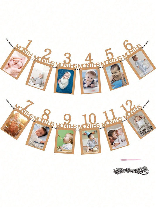 12pcs 1 Year Old Baby Birthday Photo Props Banner For 1st Birthday Party Decoration