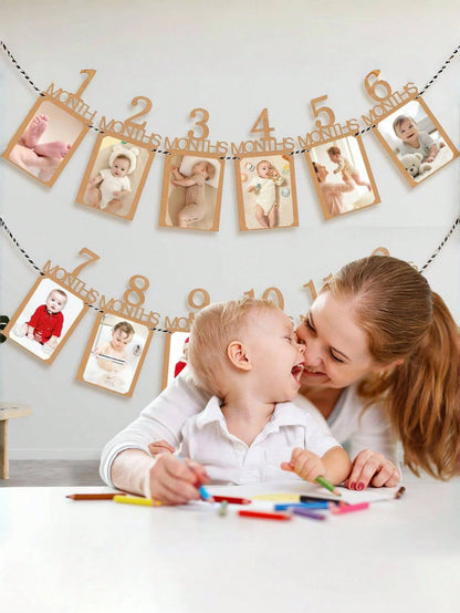 12pcs 1 Year Old Baby Birthday Photo Props Banner For 1st Birthday Party Decoration
