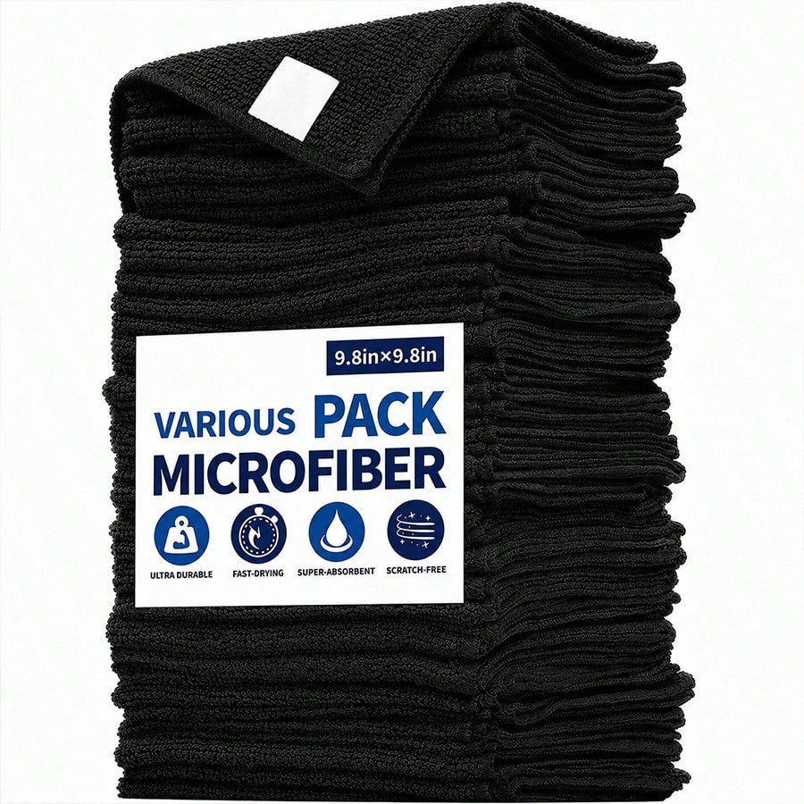 12pcs/4pcs/1pc Microfiber Towels, Black Cleaning Cloths, Thickened Dish Cloths, Kitchen Dish Towels, Pot And Pan Cleaning Cloths, Towel Cleaning Tools, Kitchen, Bathroom, Home, Hotel, Restaurant Clean