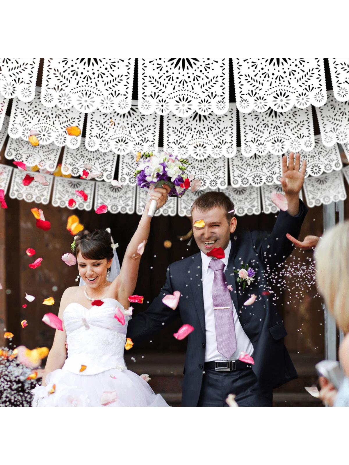 13.4ft White Large Plastic Mexican Party Banners Carnival Party Decorations, Wedding Drapery Decoration, Senior Hollow Pattern Pull Banner, Mexican Carnival Hanging Banner, Baby Shower Family Decorati