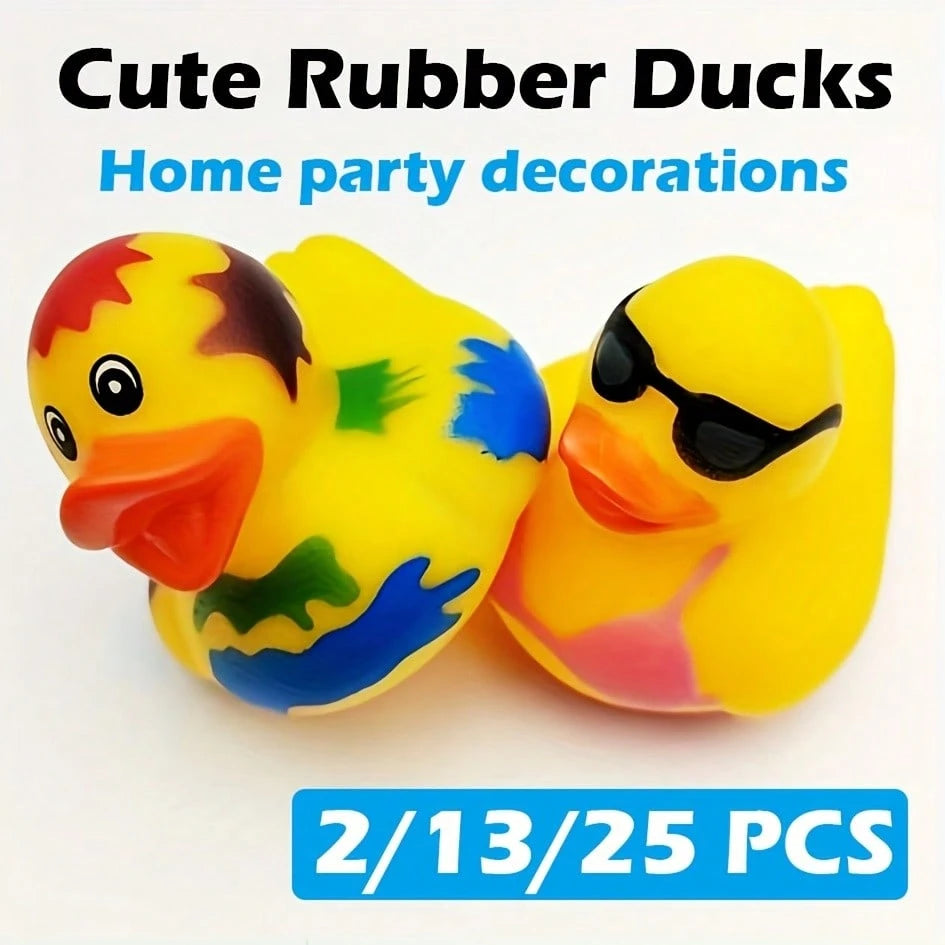 13 Pcs Rubber Ducks For Ducking Game, 2.75 Inch Assorted Floater Ducks, Bulk Water Toy Set, Party Favors & Shower Celebration Decor