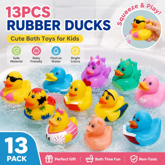 13pcs Baby Bath Toy Set Cute Rubber Duck Animal Floating Toys For Toddlers Bath Time Fun Kids Water Play Toys Bathing Birthday Gift Back To School
