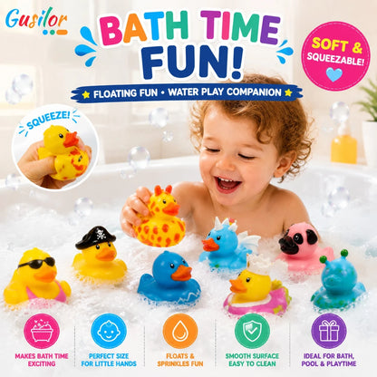 13pcs Baby Bath Toy Set Cute Rubber Duck Animal Floating Toys For Toddlers Bath Time Fun Kids Water Play Toys Bathing Birthday Gift Back To School