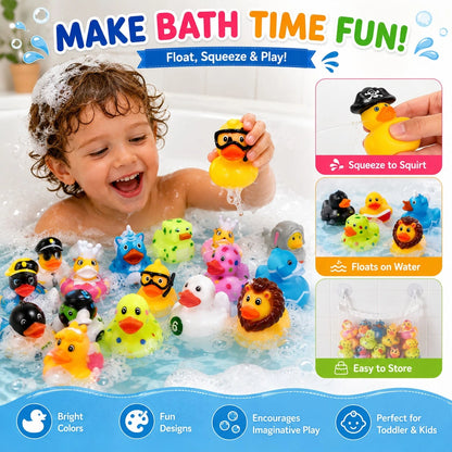 13pcs Baby Bath Toy Set Cute Rubber Duck Animal Floating Toys For Toddlers Bath Time Fun Kids Water Play Toys Bathing Birthday Gift Back To School