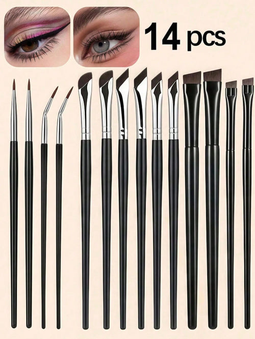 14pcs Precise Eye Makeup Brush Set, Including Angled Eyeliner Brush, Ultra-Fine Eyeliner Brush And Eyebrow Brush, Suitable For Eyebrows, Eyeliner And Eyeshadow, Easily Create Charming Eye Makeup. Made