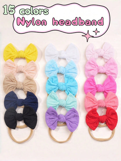 15/30pcs Baby Nylon Headbands With 3.5" Hair Clips, Newborn Headbands, Suitable For Infants, Baby Girls, Toddlers
