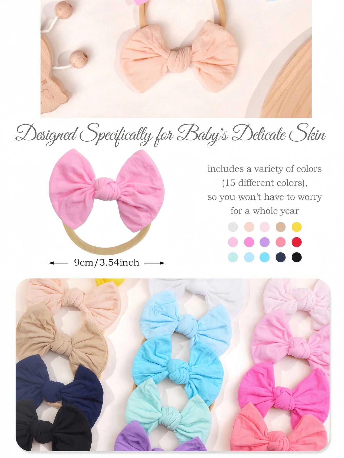 15/30pcs Baby Nylon Headbands With 3.5" Hair Clips, Newborn Headbands, Suitable For Infants, Baby Girls, Toddlers