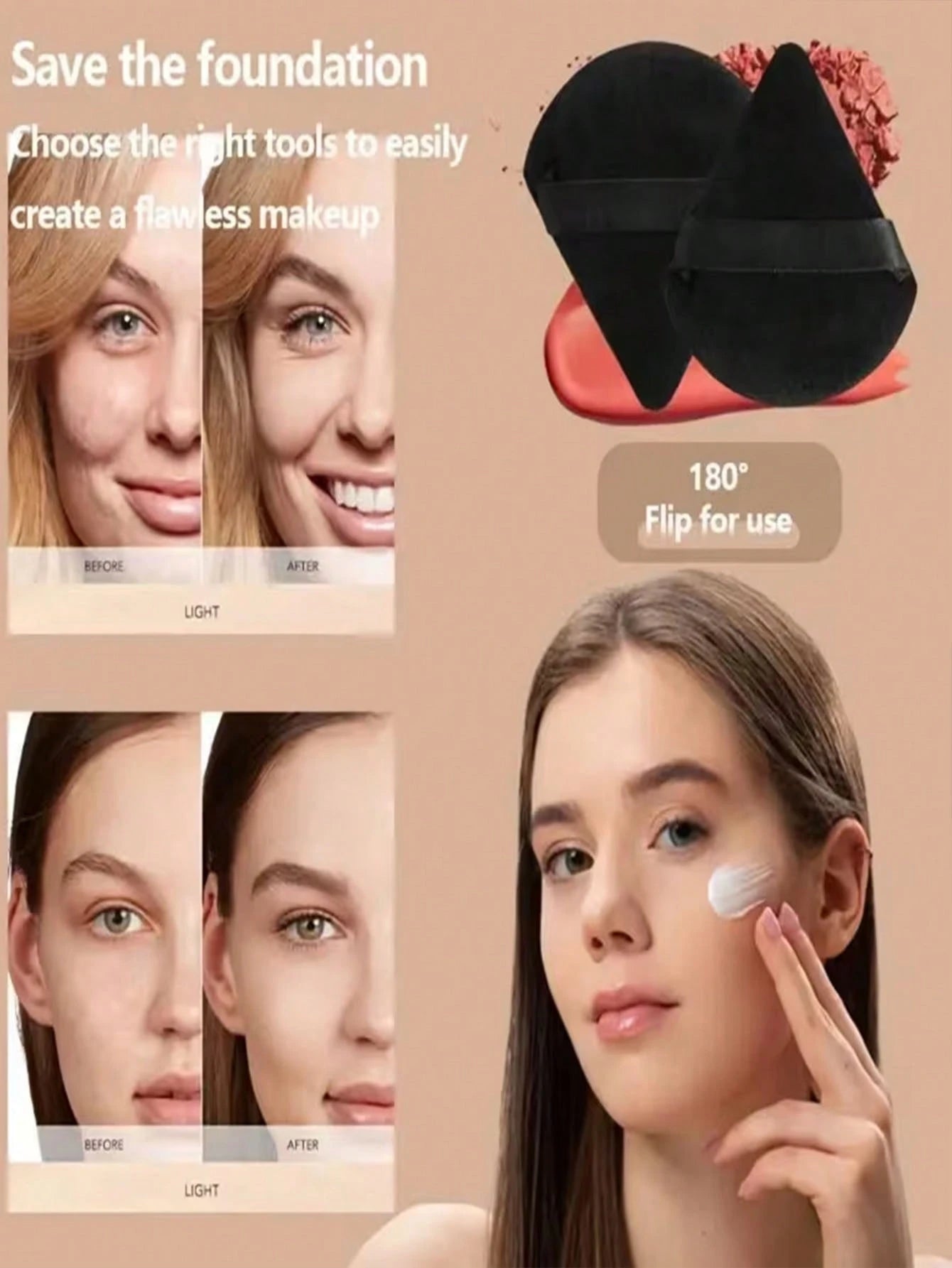 15pcs Makeup Brush Set, Includes 2 Black Triangular Makeup Sponges, Soft And Sticky For Loose Powder; Also 13pcs Makeup Brushes For Blush, Liquid Lipstick, Lipstick, Concealer, Foundation, Primer, Bra