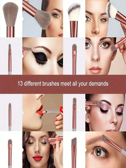15pcs Makeup Brush Set, Includes 2 Black Triangular Makeup Sponges, Soft And Sticky For Loose Powder; Also 13pcs Makeup Brushes For Blush, Liquid Lipstick, Lipstick, Concealer, Foundation, Primer, Bra