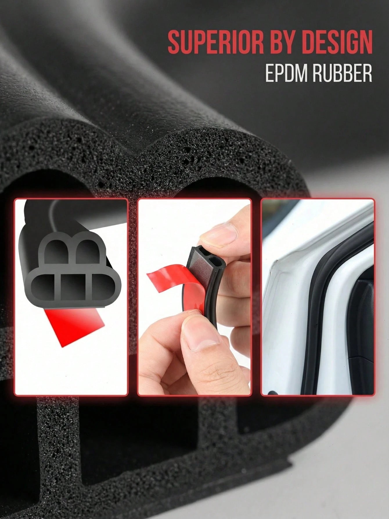 16.4ft/5m Rubber Seal Strip, Dual-Layer 5-Hole Universal Self-Adhesive Waterproof Soundproof Seal For Car Door, Waterproof