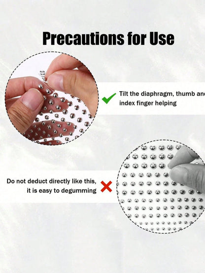 1650/1320/825/495/330/165pcs 3-6mm Silver-Plated Acrylic Y2K Sexy Body Jewelry Stickers + Tweezer, Fake Nose Ring Ear Stud Sticker, Fake Eyebrow & Lip Ring Non-Piercing Body Jewelry, Face Gems For Par