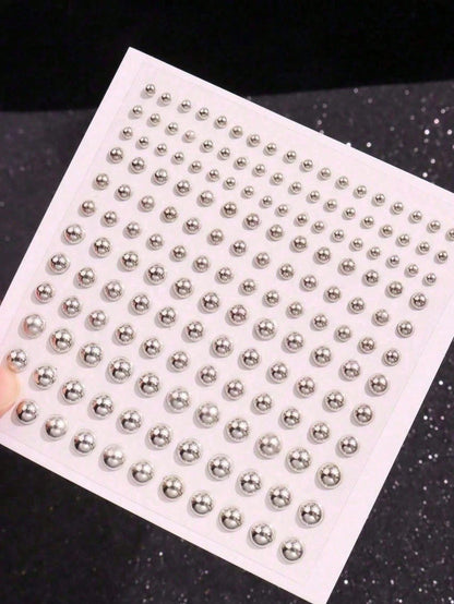 1650/1320/825/495/330/165pcs 3-6mm Silver-Plated Acrylic Y2K Sexy Body Jewelry Stickers + Tweezer, Fake Nose Ring Ear Stud Sticker, Fake Eyebrow & Lip Ring Non-Piercing Body Jewelry, Face Gems For Par