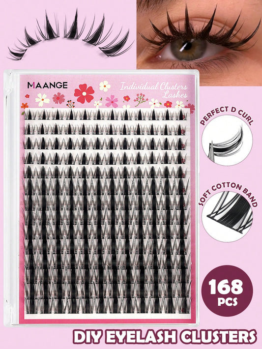 168 Clusters D-Shape Cartoon Fairy Style Eyelash Clusters, Dense Wheat Tip Eyelash Clusters, Wet Look, Cat Eye Anime Eyelashes, Cartoon Eyelash Clusters, DIY Individual Eyelash Clusters, Wide Width, D