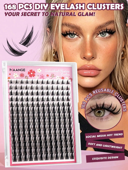 168 Clusters D-Shape Cartoon Fairy Style Eyelash Clusters, Dense Wheat Tip Eyelash Clusters, Wet Look, Cat Eye Anime Eyelashes, Cartoon Eyelash Clusters, DIY Individual Eyelash Clusters, Wide Width, D