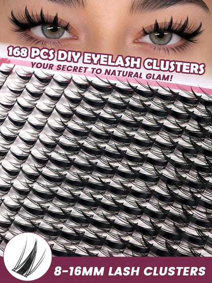 168 Clusters D-Shape Cartoon Fairy Style Eyelash Clusters, Dense Wheat Tip Eyelash Clusters, Wet Look, Cat Eye Anime Eyelashes, Cartoon Eyelash Clusters, DIY Individual Eyelash Clusters, Wide Width, D