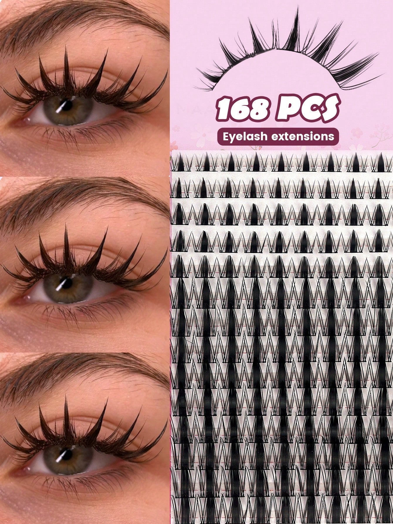 168 Clusters D-Shape Cartoon Fairy Style Eyelash Clusters, Dense Wheat Tip Eyelash Clusters, Wet Look, Cat Eye Anime Eyelashes, Cartoon Eyelash Clusters, DIY Individual Eyelash Clusters, Wide Width, D