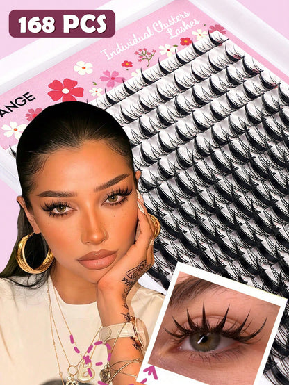 168 Clusters D-Shape Cartoon Fairy Style Eyelash Clusters, Dense Wheat Tip Eyelash Clusters, Wet Look, Cat Eye Anime Eyelashes, Cartoon Eyelash Clusters, DIY Individual Eyelash Clusters, Wide Width, D