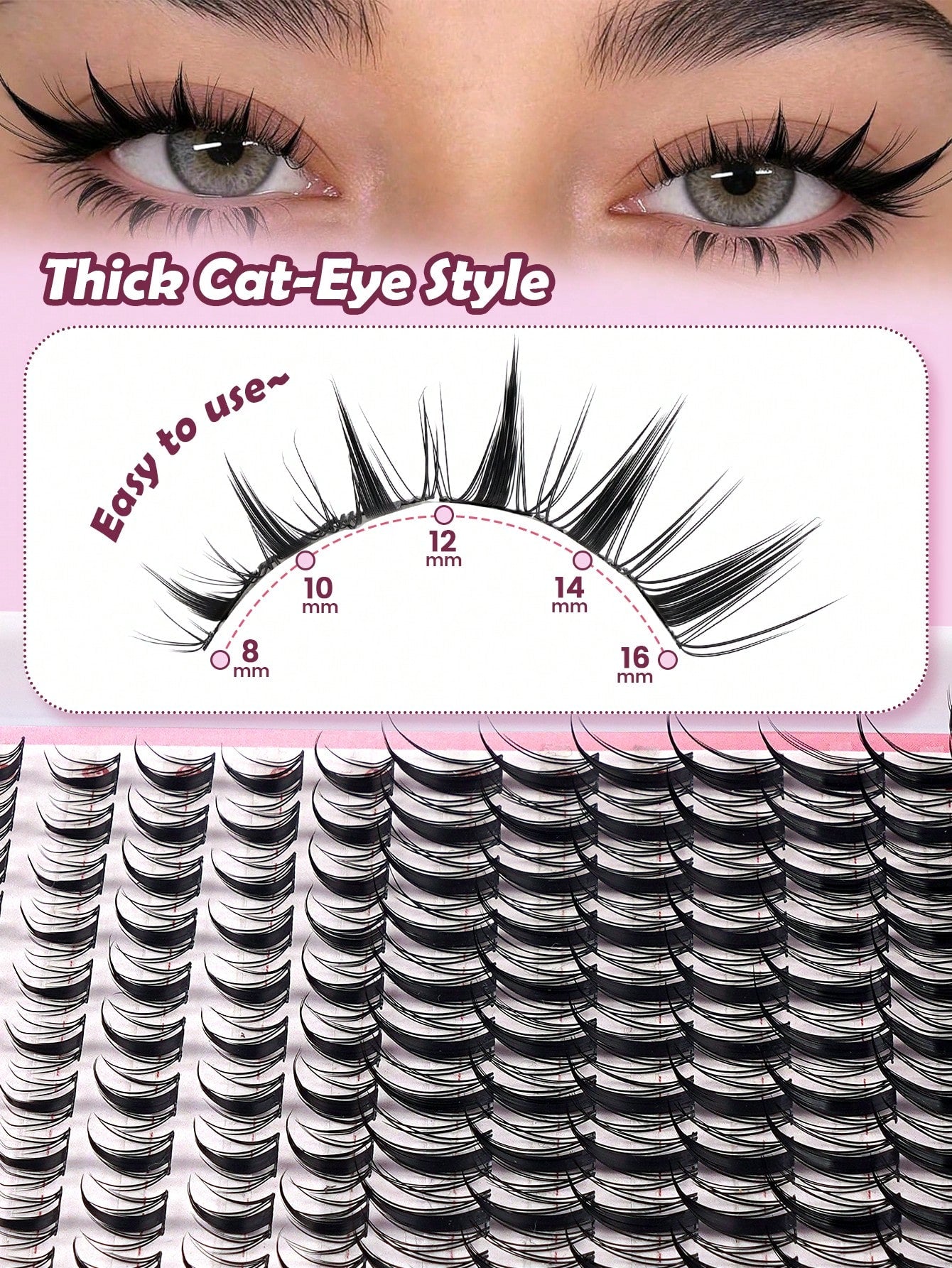 168 Clusters D-Shape Cartoon Fairy Style Eyelash Clusters, Dense Wheat Tip Eyelash Clusters, Wet Look, Cat Eye Anime Eyelashes, Cartoon Eyelash Clusters, DIY Individual Eyelash Clusters, Wide Width, D
