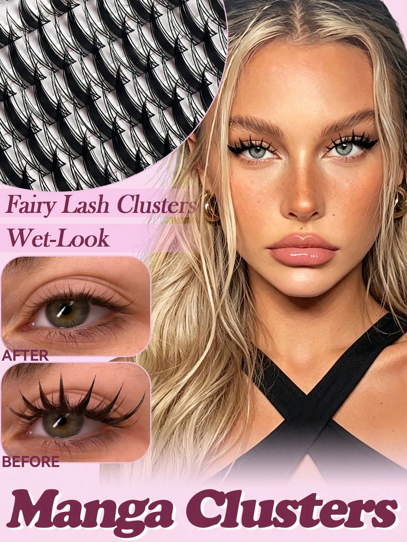 168 Clusters D-Shape Cartoon Fairy Style Eyelash Clusters, Dense Wheat Tip Eyelash Clusters, Wet Look, Cat Eye Anime Eyelashes, Cartoon Eyelash Clusters, DIY Individual Eyelash Clusters, Wide Width, D