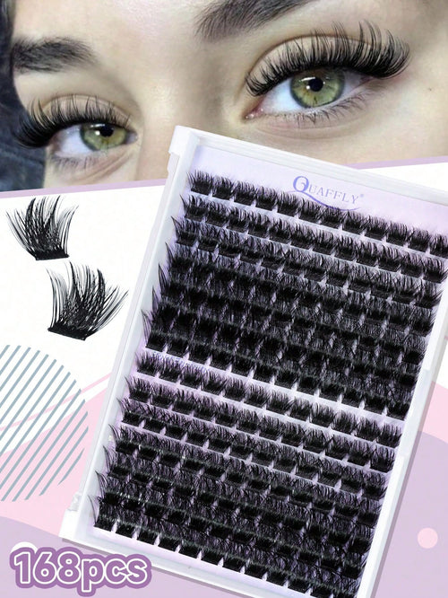 168PCS C Curl 9-16 MM Natural Lash Clusters Wispy Eyelash Clusters Cluster Eyelash Extensions Natural Lash Extension Soft Comfortable Cluster Lashes For Everyday Wear