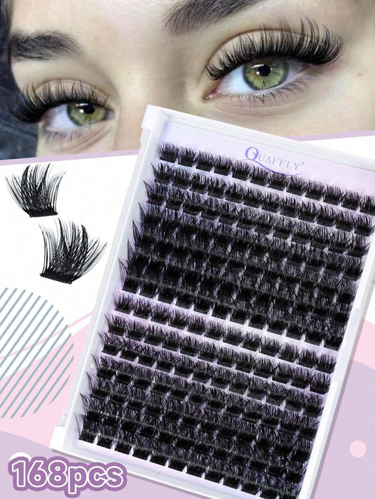 168PCS C Curl 9-16 MM Natural Lash Clusters Wispy Eyelash Clusters Cluster Eyelash Extensions Natural Lash Extension Soft Comfortable Cluster Lashes For Everyday Wear