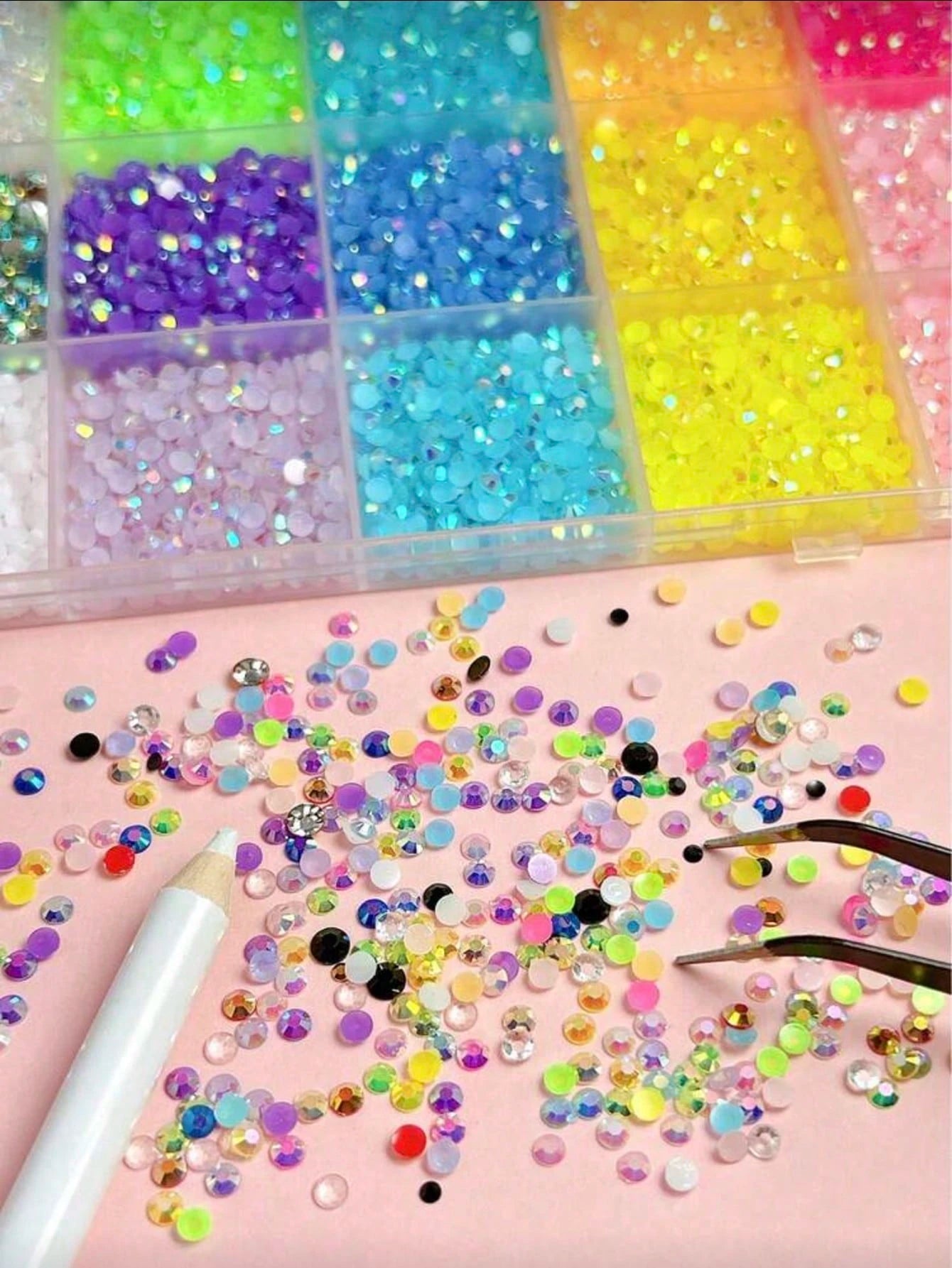 18,000pcs 3mm Flat Back Rhinestones, 24 Colors Resin Gems, Decorative Tool Kit Includes 3 Tubes 9ml B7000 Jewelry Glue And Tweezers, Suitable For DIY Crafts, Clothing, Shoes, Phone Cases, Cups, Shoes,