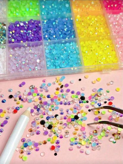 18,000pcs 3mm Flat Back Rhinestones, 24 Colors Resin Gems, Decorative Tool Kit Includes 3 Tubes 9ml B7000 Jewelry Glue And Tweezers, Suitable For DIY Crafts, Clothing, Shoes, Phone Cases, Cups, Shoes,