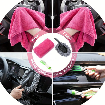 19 Piece Car Care Tools, High-Power Handheld Vacuum Cleaner, Cleaning And Car Wash Kit, Interior Cleaning Set. Available In Purple, Blue, And Purple.