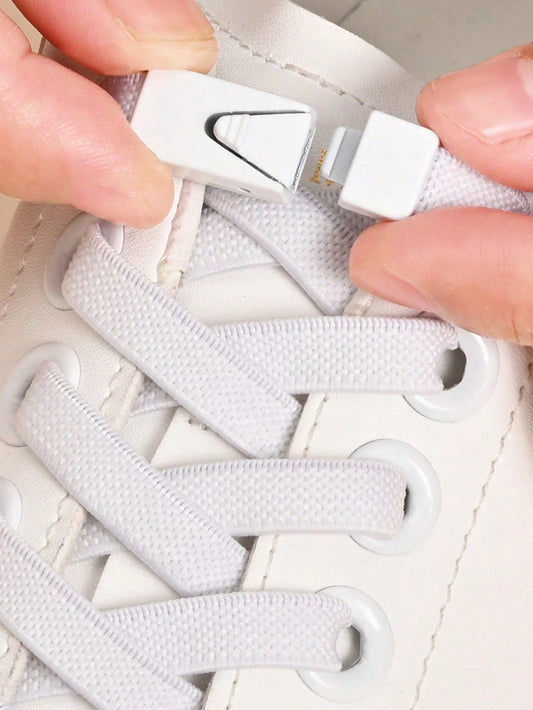 1pair Elastic No Tie Shoelaces With Switch Buckle, White Color, Suitable For Sneakers, Training Shoes And Casual Shoes,White Shoes,Basketball Shoes, Winter Gift Ideas