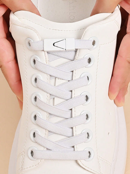 1pair Elastic No Tie Shoelaces With Switch Buckle, White Color, Suitable For Sneakers, Training Shoes And Casual Shoes,White Shoes,Basketball Shoes, Winter Gift Ideas