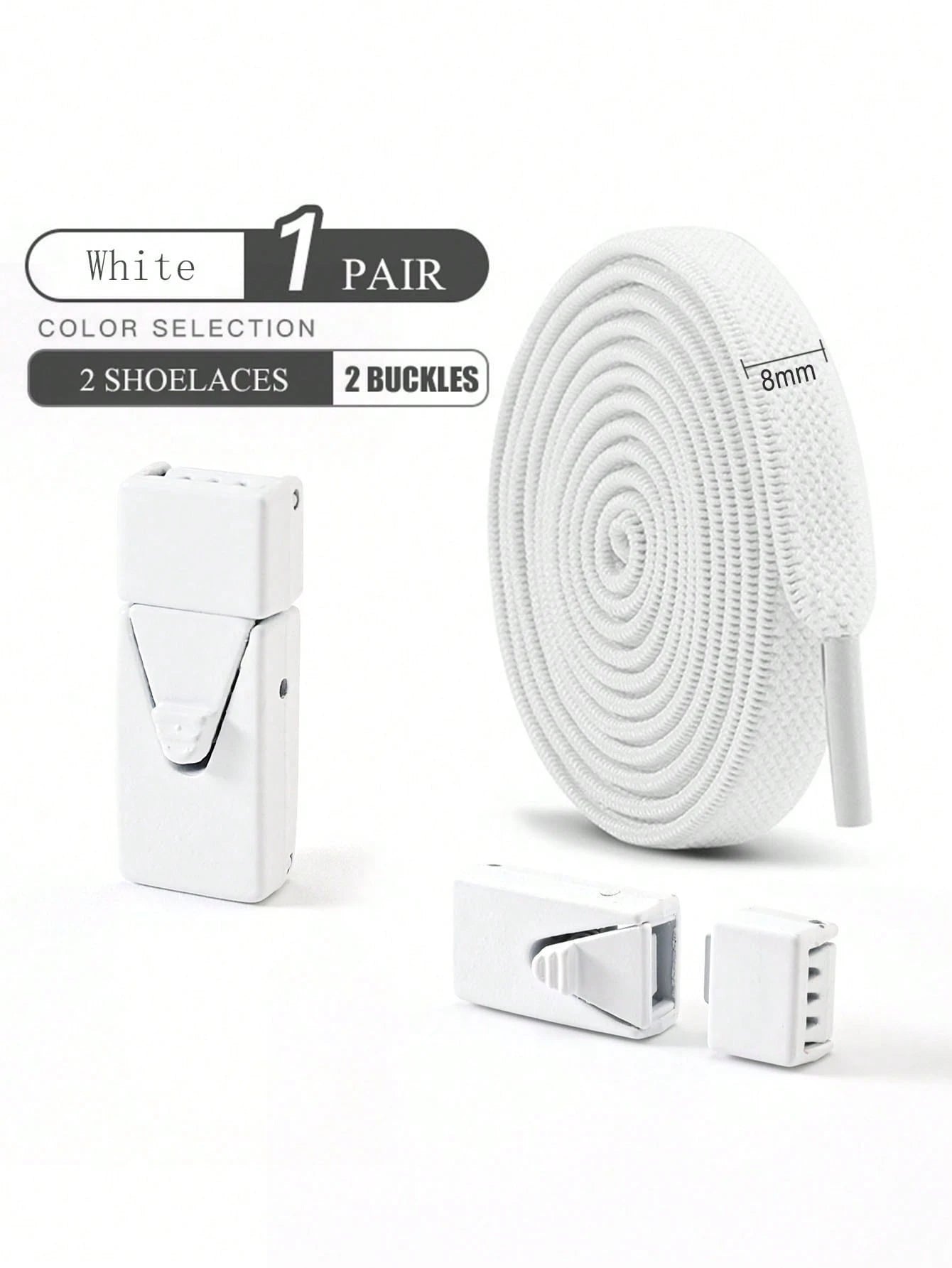 1pair Elastic No Tie Shoelaces With Switch Buckle, White Color, Suitable For Sneakers, Training Shoes And Casual Shoes,White Shoes,Basketball Shoes, Winter Gift Ideas
