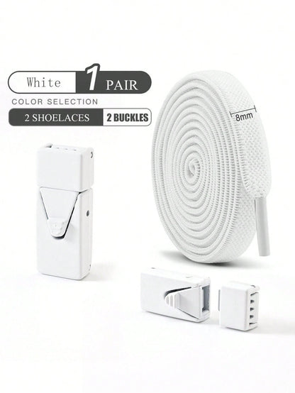 1pair Elastic No Tie Shoelaces With Switch Buckle, White Color, Suitable For Sneakers, Training Shoes And Casual Shoes,White Shoes,Basketball Shoes, Winter Gift Ideas