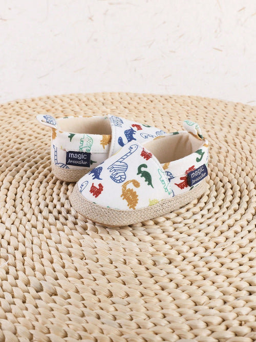 1pair Unisex Cute Dinosaur Cartoon Slip-On Design Flat Sneakers Suitable For Spring And Summer Seasons