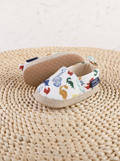 1pair Unisex Cute Dinosaur Cartoon Slip-On Design Flat Sneakers Suitable For Spring And Summer Seasons