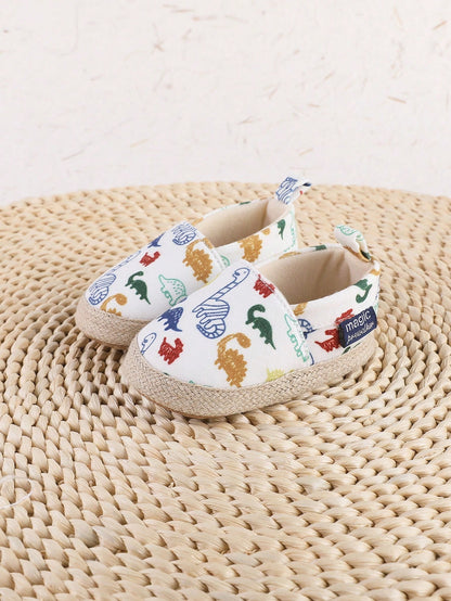 1pair Unisex Cute Dinosaur Cartoon Slip-On Design Flat Sneakers Suitable For Spring And Summer Seasons