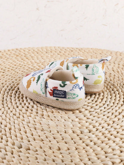 1pair Unisex Cute Dinosaur Cartoon Slip-On Design Flat Sneakers Suitable For Spring And Summer Seasons