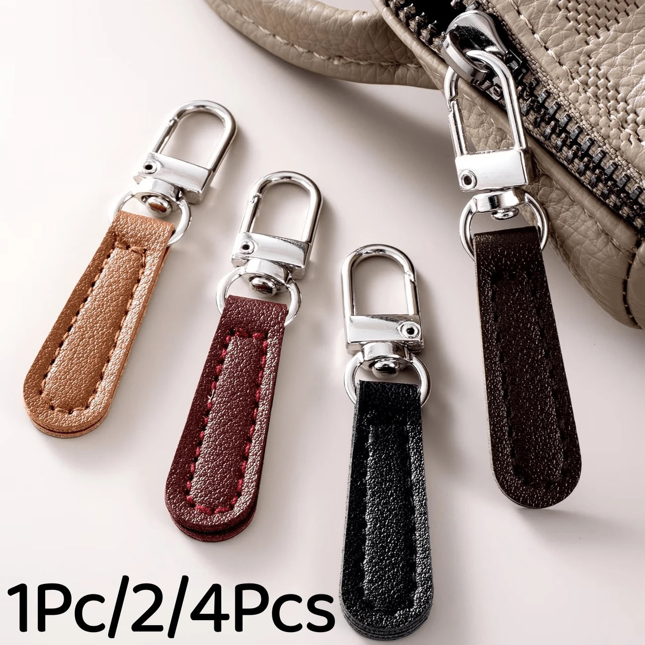 1Pc/2/4Pcs Detachable PU Leather Zipper Pulls With Replaceable Metal Strap, Suitable For Bags, Clothing And Various Zippers