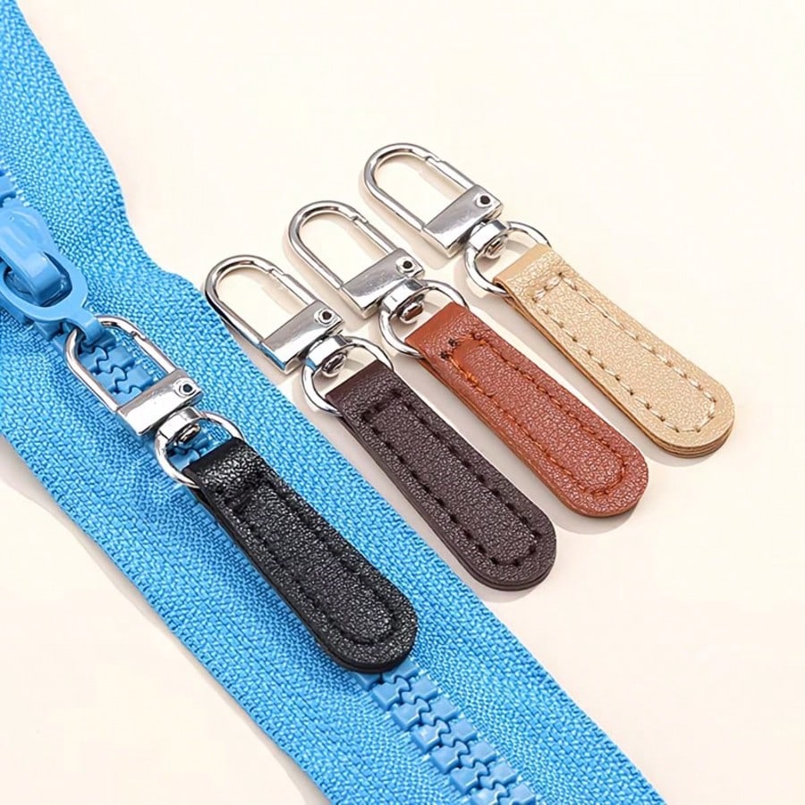 1Pc/2/4Pcs Detachable PU Leather Zipper Pulls With Replaceable Metal Strap, Suitable For Bags, Clothing And Various Zippers