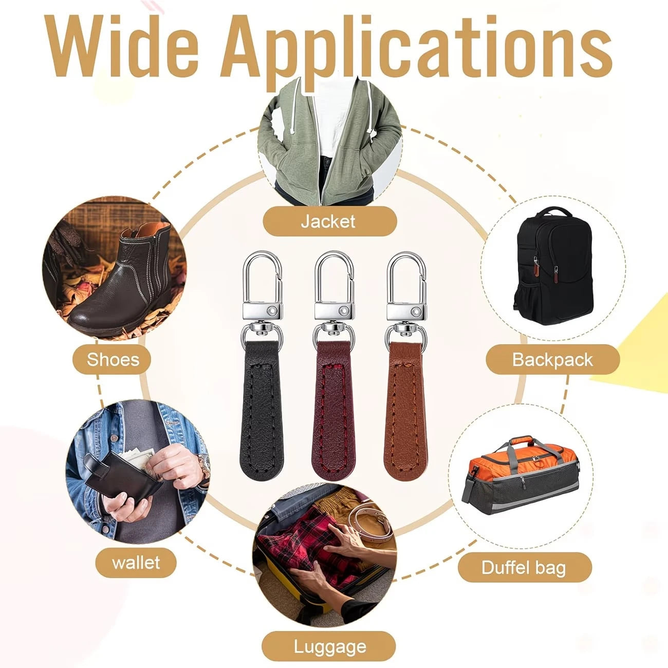 1Pc/2/4Pcs Detachable PU Leather Zipper Pulls With Replaceable Metal Strap, Suitable For Bags, Clothing And Various Zippers