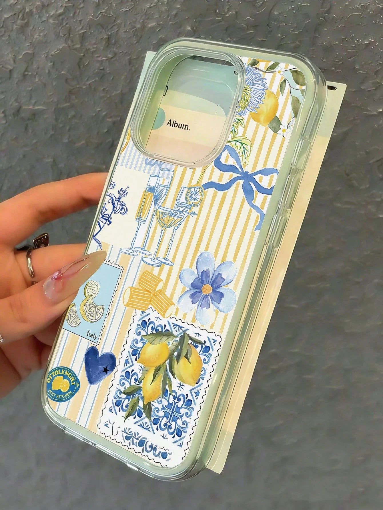 1pc 2-In-1 Green Fashion Full Coverage TPU Phone Case, Striped Lemon Print Pattern Elements, Floral Pattern And Bow, Soft Shell Full Coverage, Compatible With IPhone17/17pro/17promax/16promax/16/ 11