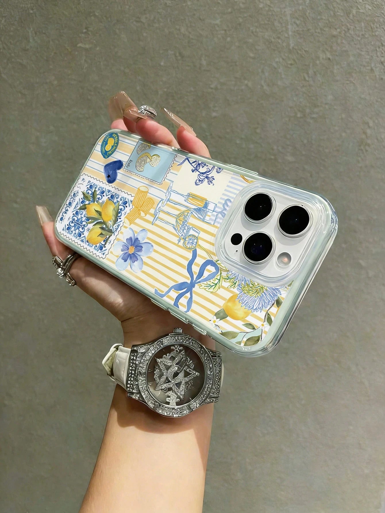 1pc 2-In-1 Green Fashion Full Coverage TPU Phone Case, Striped Lemon Print Pattern Elements, Floral Pattern And Bow, Soft Shell Full Coverage, Compatible With IPhone17/17pro/17promax/16promax/16/ 11