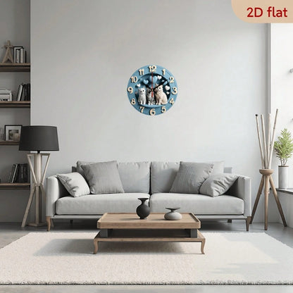 1Pc 2D Flat Cute Cat Heart Print Wall Clock, 12Inch Silent Wooden Round Clock For Nursery Bedroom, Adorable Home Decor Gift, AA Battery Not Included