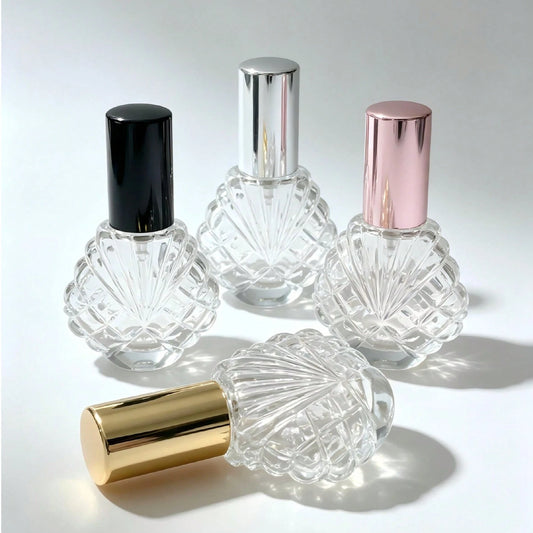 1pc/2pcs/4pcs 14ml Perfume Refill Bottle Glass Shell Pattern Fashionable Small Spray Bottle Portable Travel Sample Dispenser