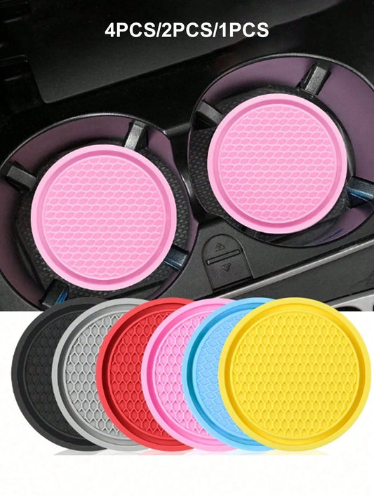 1pc/2PCS/4PCS Car Cup Coaster, Cup Holder Insert Coasters,Universal Auto Non-Slip Cup Holder Embedded In Ornaments Silicone Coaster, Car Interior Accessories Mat,7cm/2.75 Inch Soft Rubber Pad Set Roun