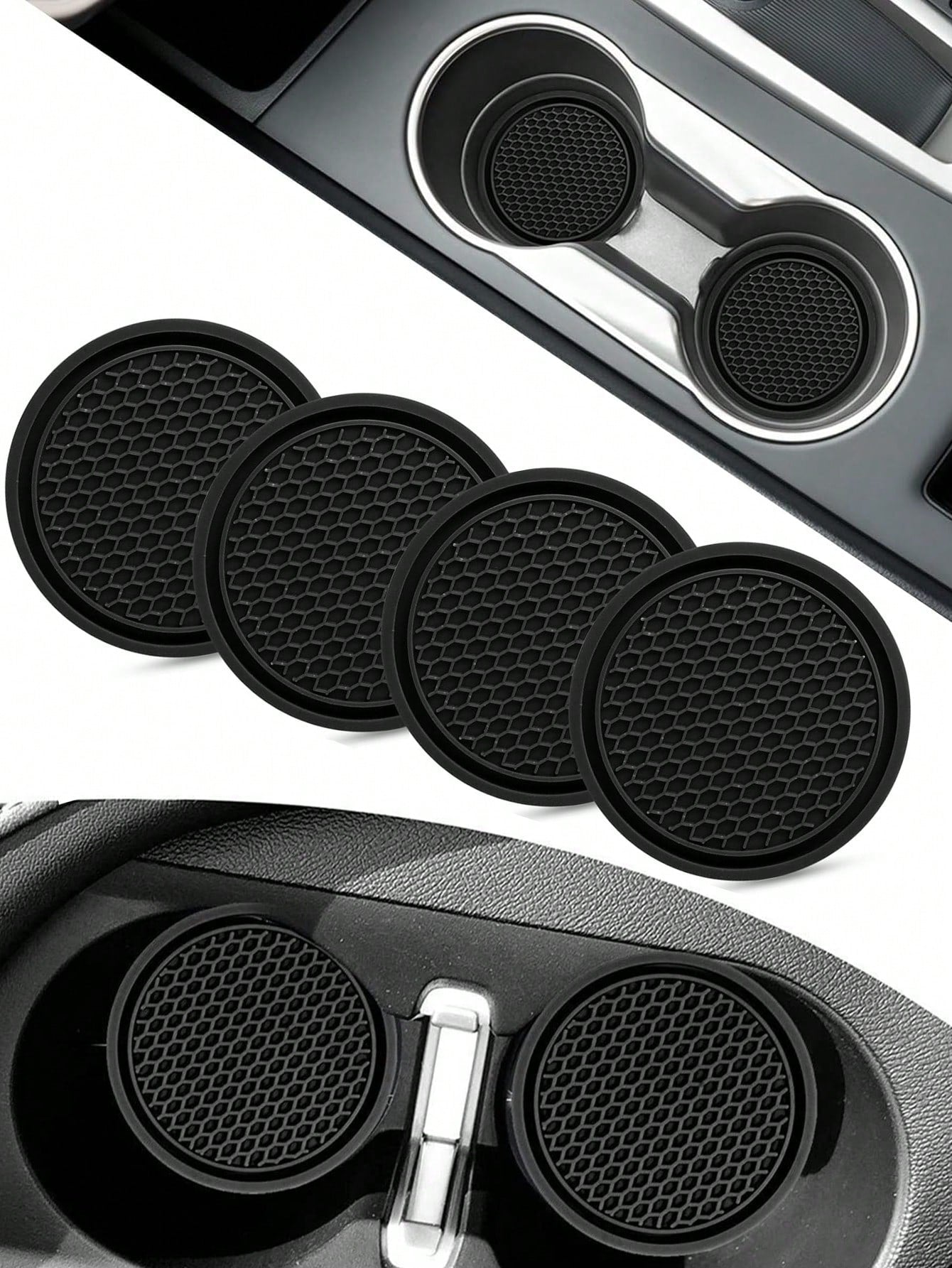 1pc/2PCS/4PCS Car Cup Coaster, Cup Holder Insert Coasters,Universal Auto Non-Slip Cup Holder Embedded In Ornaments Silicone Coaster, Car Interior Accessories Mat,7cm/2.75 Inch Soft Rubber Pad Set Roun