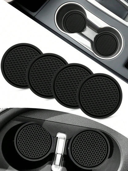 1pc/2PCS/4PCS Car Cup Coaster, Cup Holder Insert Coasters,Universal Auto Non-Slip Cup Holder Embedded In Ornaments Silicone Coaster, Car Interior Accessories Mat,7cm/2.75 Inch Soft Rubber Pad Set Roun