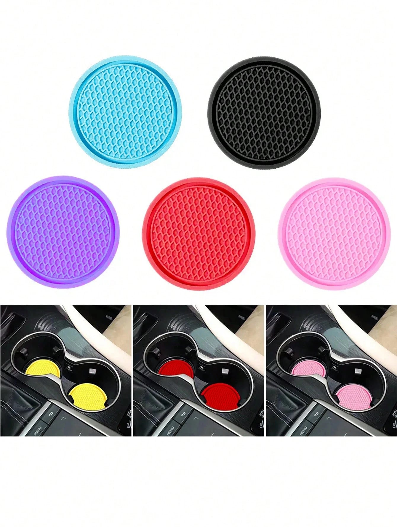 1pc/2PCS/4PCS Car Cup Coaster, Cup Holder Insert Coasters,Universal Auto Non-Slip Cup Holder Embedded In Ornaments Silicone Coaster, Car Interior Accessories Mat,7cm/2.75 Inch Soft Rubber Pad Set Roun
