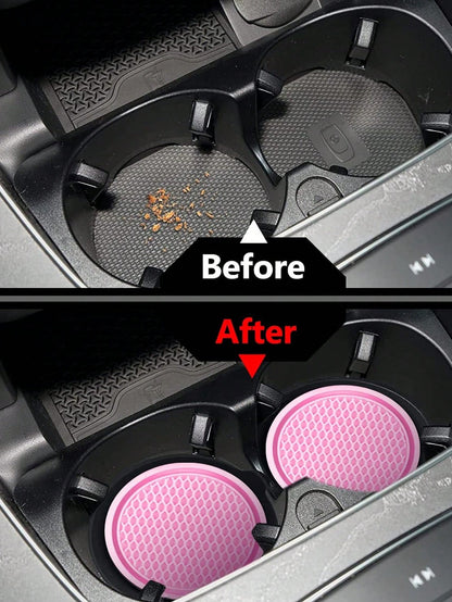 1pc/2PCS/4PCS Car Cup Coaster, Cup Holder Insert Coasters,Universal Auto Non-Slip Cup Holder Embedded In Ornaments Silicone Coaster, Car Interior Accessories Mat,7cm/2.75 Inch Soft Rubber Pad Set Roun