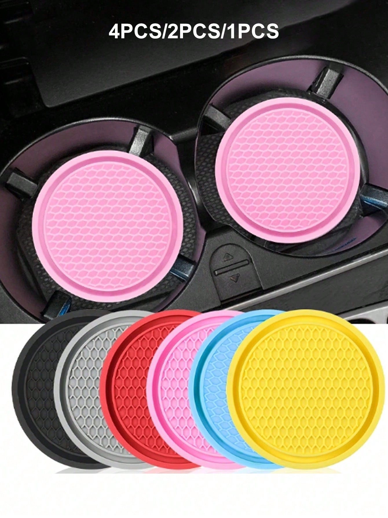 1pc/2PCS/4PCS Car Cup Coaster, Cup Holder Insert Coasters,Universal Auto Non-Slip Cup Holder Embedded In Ornaments Silicone Coaster, Car Interior Accessories Mat,7cm/2.75 Inch Soft Rubber Pad Set Roun