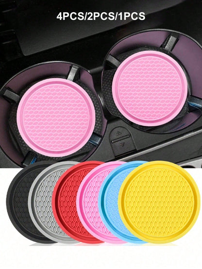 1pc/2PCS/4PCS Car Cup Coaster, Cup Holder Insert Coasters,Universal Auto Non-Slip Cup Holder Embedded In Ornaments Silicone Coaster, Car Interior Accessories Mat,7cm/2.75 Inch Soft Rubber Pad Set Roun